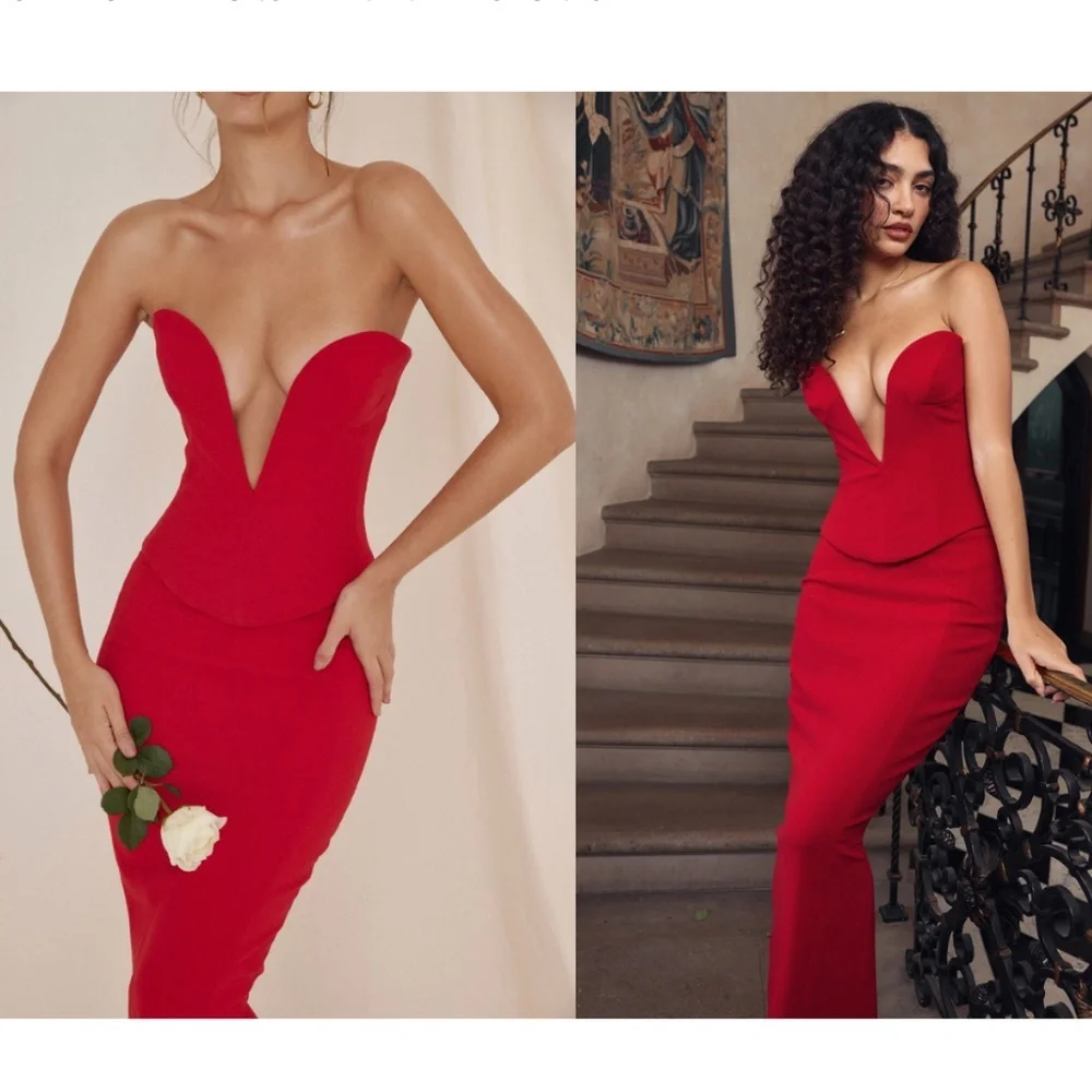 HOUSE OF CB SET‎  'Lydia' Red Rose Plunge Corset Martinez Skirt NWOT size XS